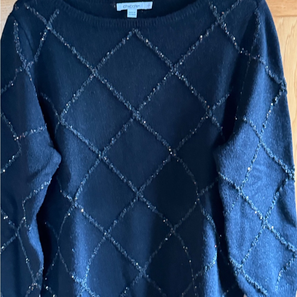Chico's Black Diamond Sequin Crewneck Sweater Size 2 (L)